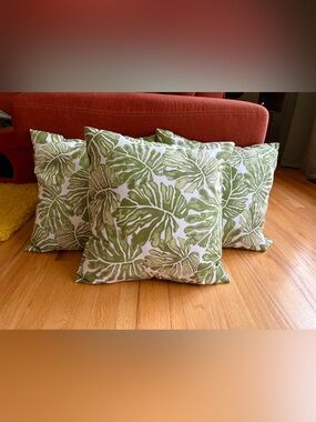 Set of 3 20 x 20 Inch Green Print Decorative Polyester Throw Pillows Palm
